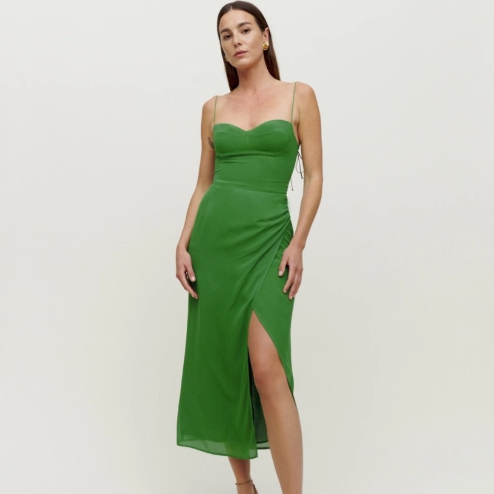 Reformation Green Midi Dress with Spaghetti Straps